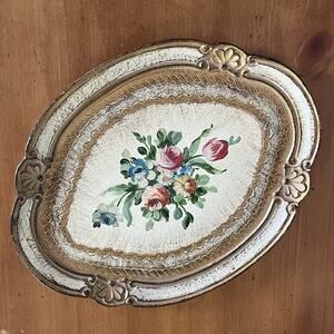 Vintage Legno Holz Wood Bois Hand Painted Artisan Tray Italy cottage retro decor